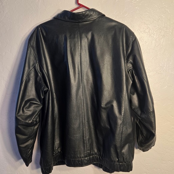 Preston & York Womens 2X Black Genuine Leather Bomber Jacket Zip Front Pockets - Picture 4 of 8